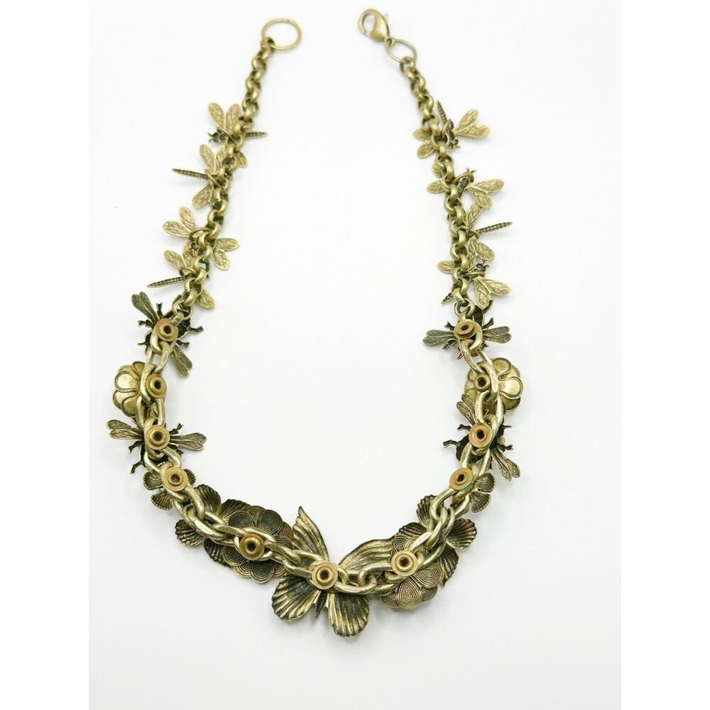 Butterfly, Bees, Dragonflies Floral Goldtone Jeweled Choker Necklace 15.5” - Picture 8 of 8